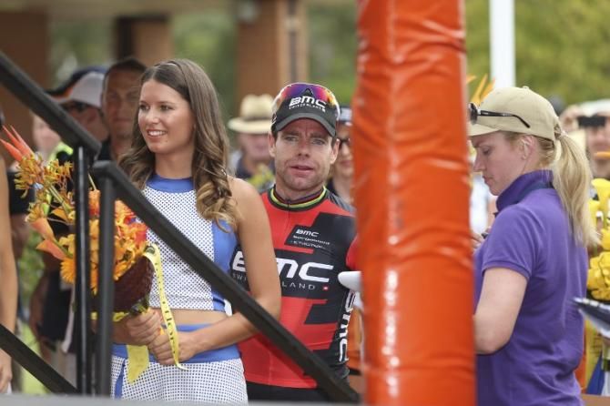 Cadel Evans gets ready for his visits to the podium