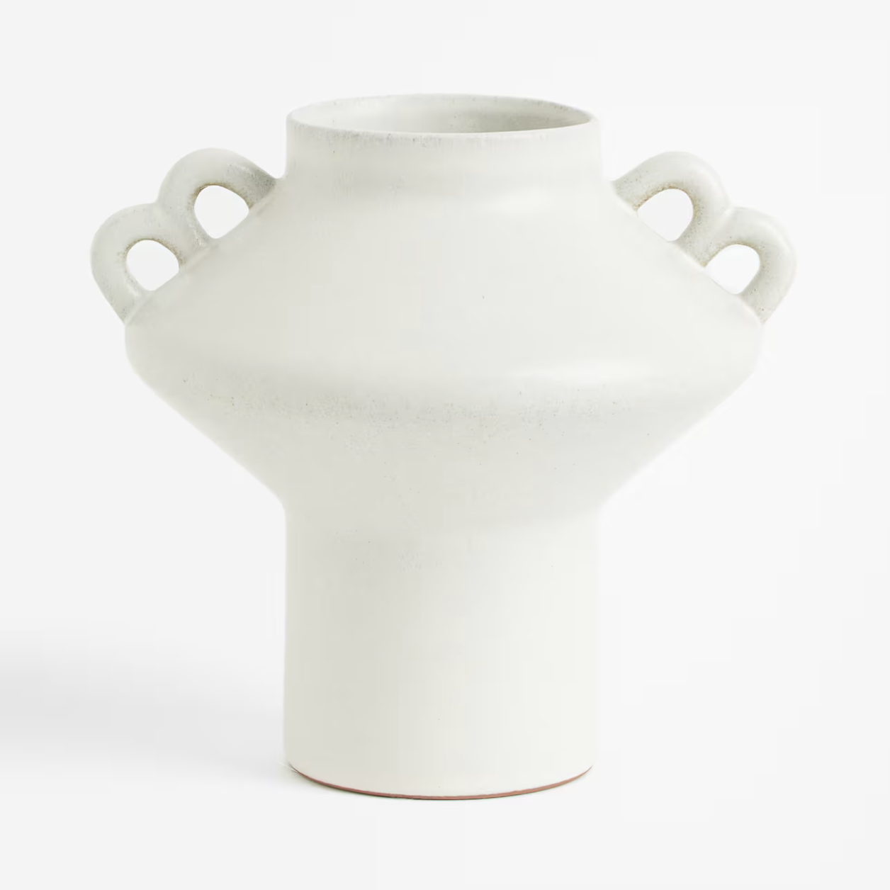 white vase with modern handles on either side