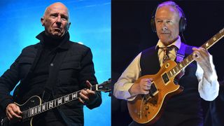LEFT: Midge Ure at Rockore in Lochore Meadows Country Park, Scotland, August 23, 2025. RIGHT: Robert Fripp performs during Toyah and Robert's Sunday Lunch concert at the O2 Shepherd's Bush Empire on October 21, 2023 in London