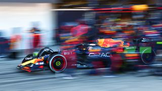 Max Verstappen of the Netherlands driving the (1) Oracle Red Bull Racing RB19 makes a pitstop ahead of the Qatar Grand Prix 2023.