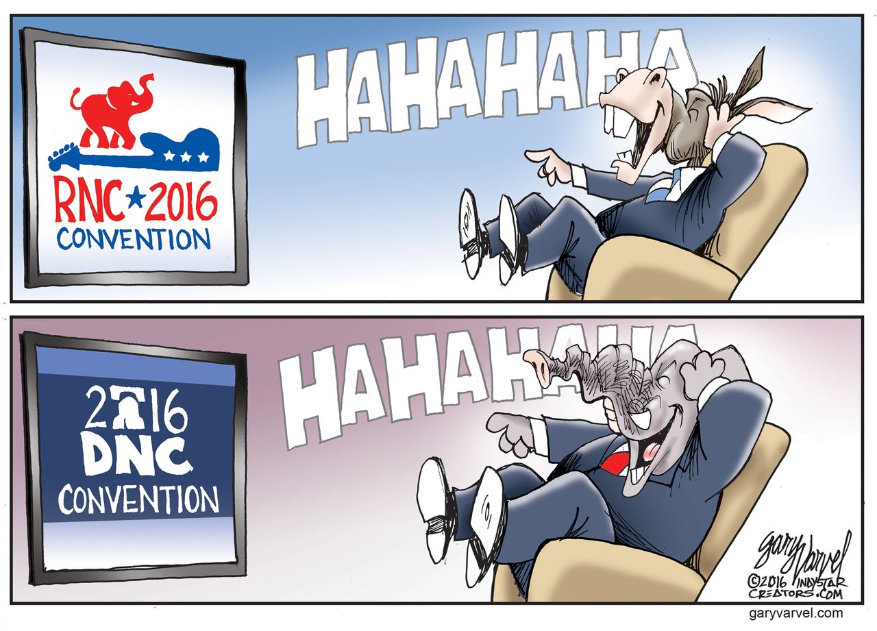 Political cartoon U.S. Conventions televised jokes