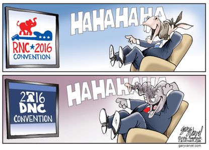 Political cartoon U.S. Conventions televised jokes