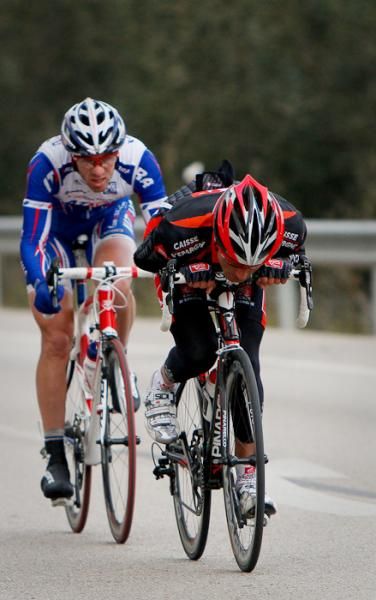 Mallorca local Joan Horrach (Katusha) riding behind a Caisse d'Epargne rider.