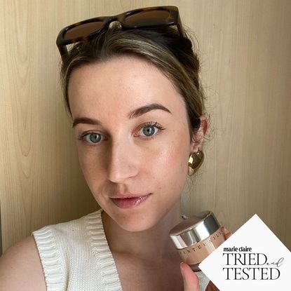 Grace Lindsay testing the Chantecaille Future Skin Foundation