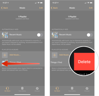 Deleting Music From Apple Watch: Swipe left on the music you want to delete and then tap delete.