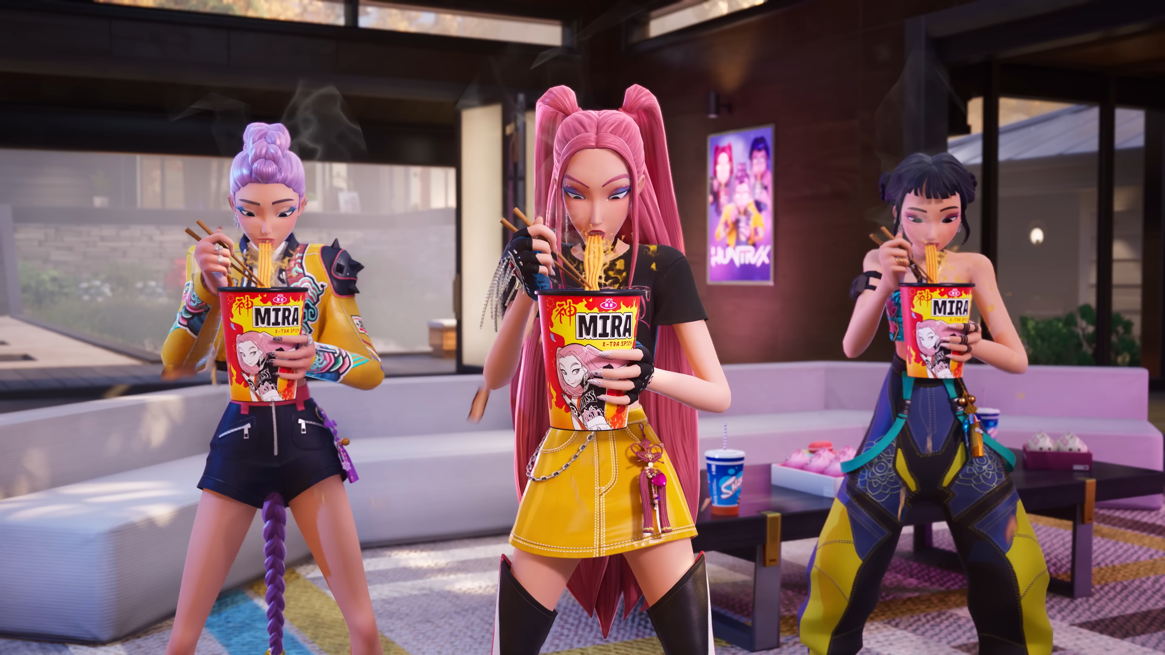 Zoey, Rumi, and Mira in the Fortnite collaboration with K-Pop Demon Hunters.
