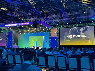 Nvidia's Charlie Boyle on stage at NetApp Insight 2023