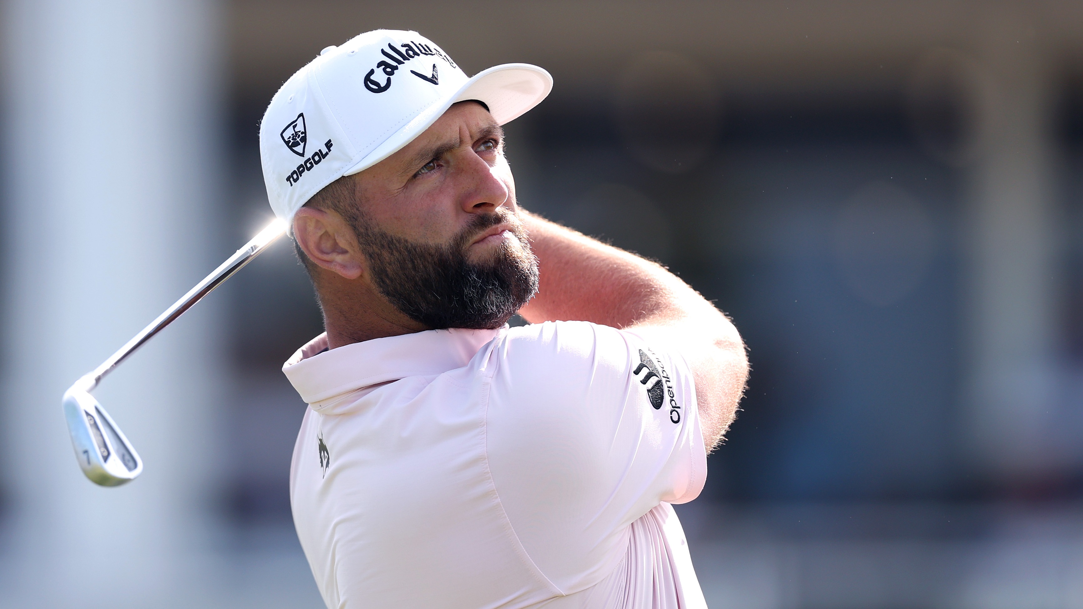 Jon Rahm of Spain hits a tee shot on the 17th hole during the third round of the PGA Championship at Aronimink Golf Club on May 16, 2026 in Newtown, Pennsylvania. 