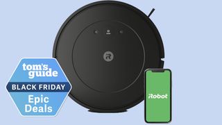 iRobot Roomba shown against blue backdrop