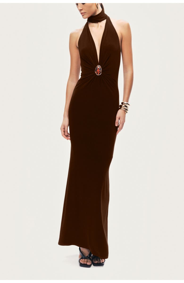 Halter-Neck Draped Maxi Dress