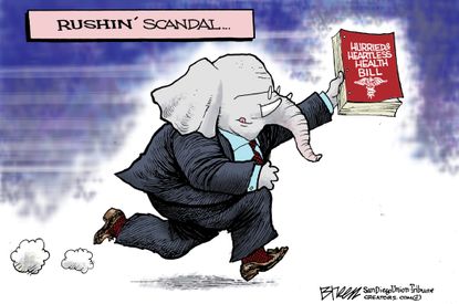 Political cartoon U.S. Russia investigation healthcare reform vote Republicans Senate
