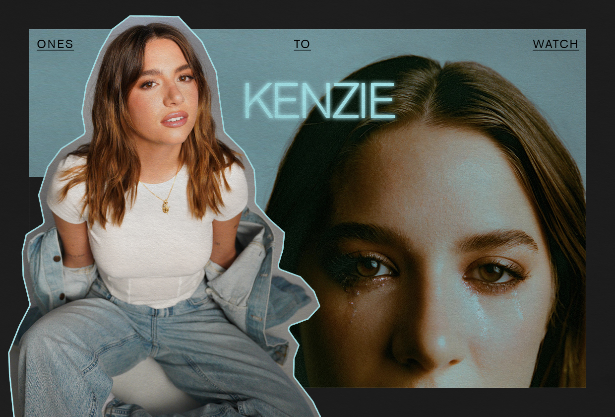 Musician Kenzie wears white T-shirt with denim jacket and jeans.