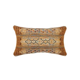 Outdoor throw pillow in red/gold with a boho pattern