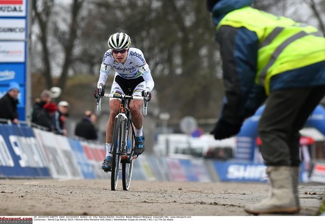 World Champion Marianne Vos (Rabo LIv) rides in for second place at the Namur World Cup