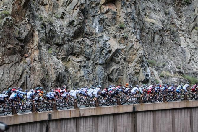 The group bunches up as the road gets steeper in the canyon.