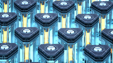 Digital generated image of triangular shaped battery made out of metal, glass and glowing element inside.