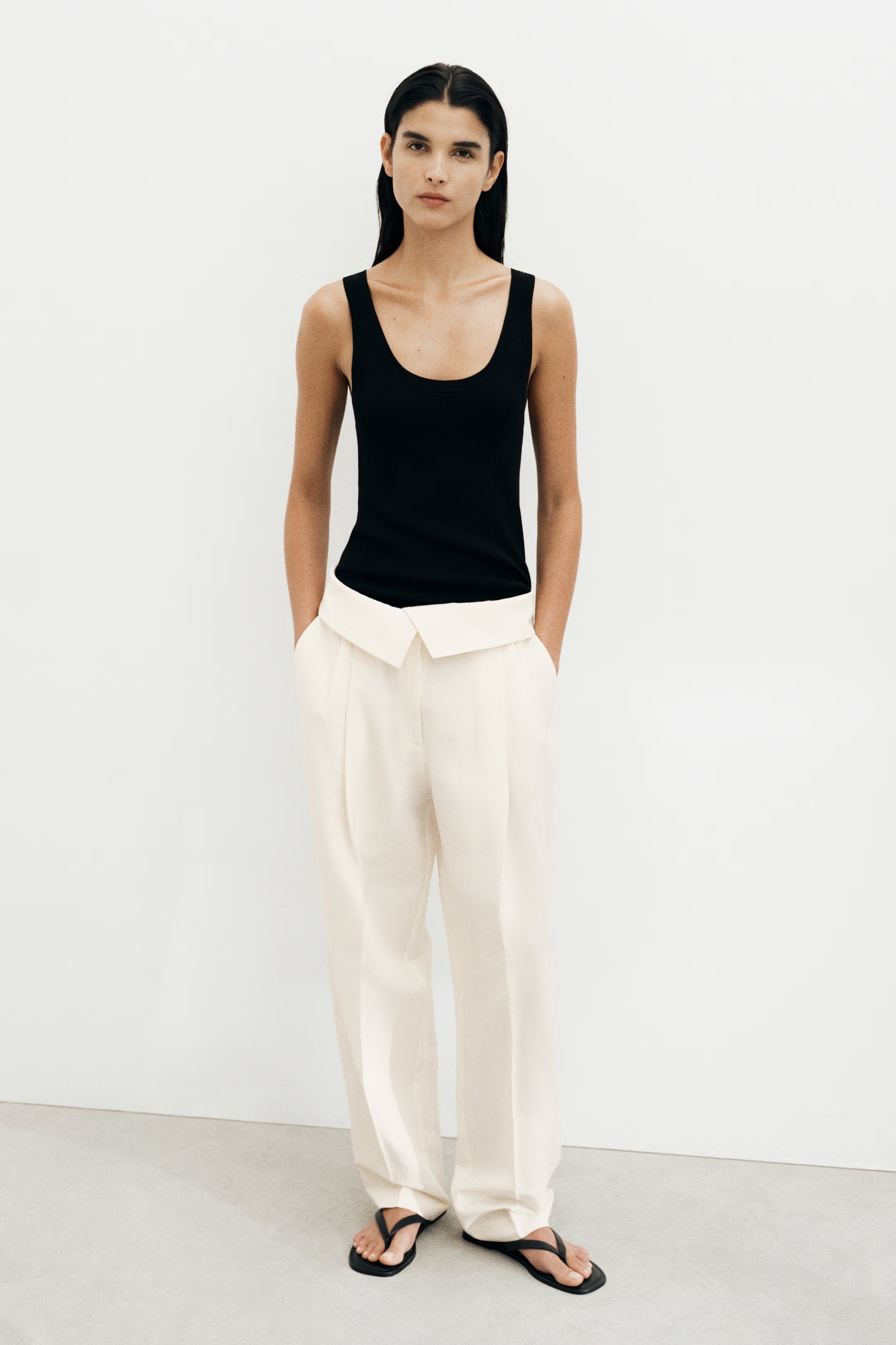 H&amp;amp;M, Foldover-Waist Linen-Blend Pants