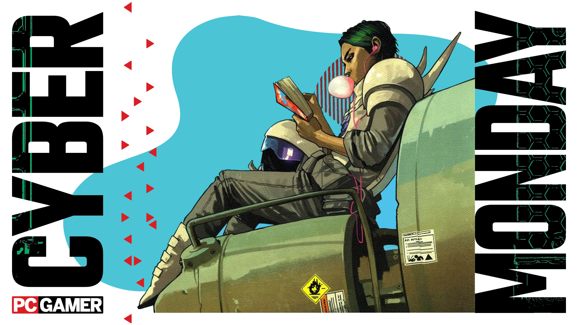 Character reading a book and chewing bubblegum