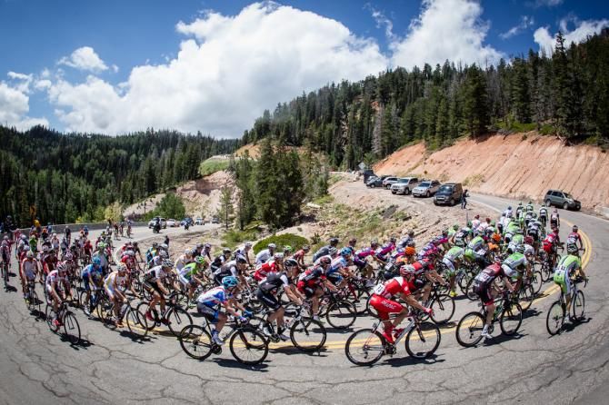 The peloton works its way up the climb to Brian Head