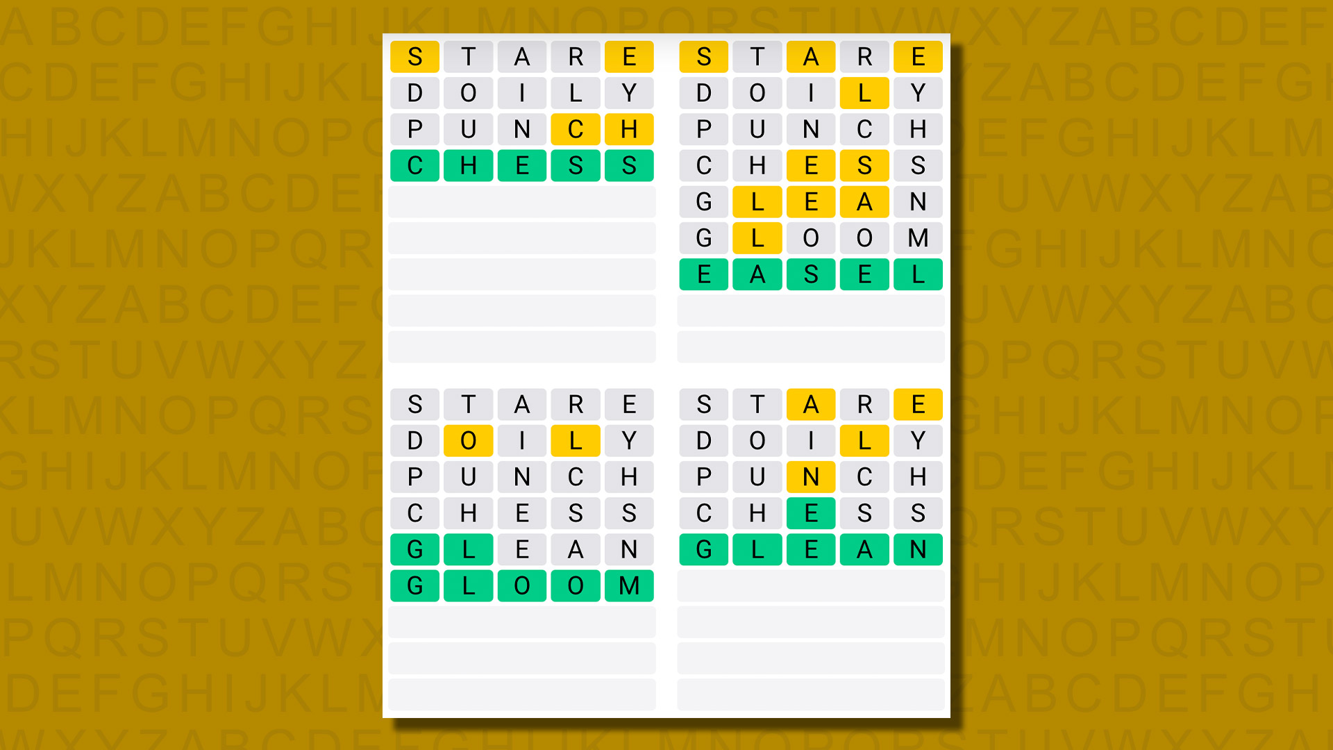 Quordle answers for game 644 on a yellow background