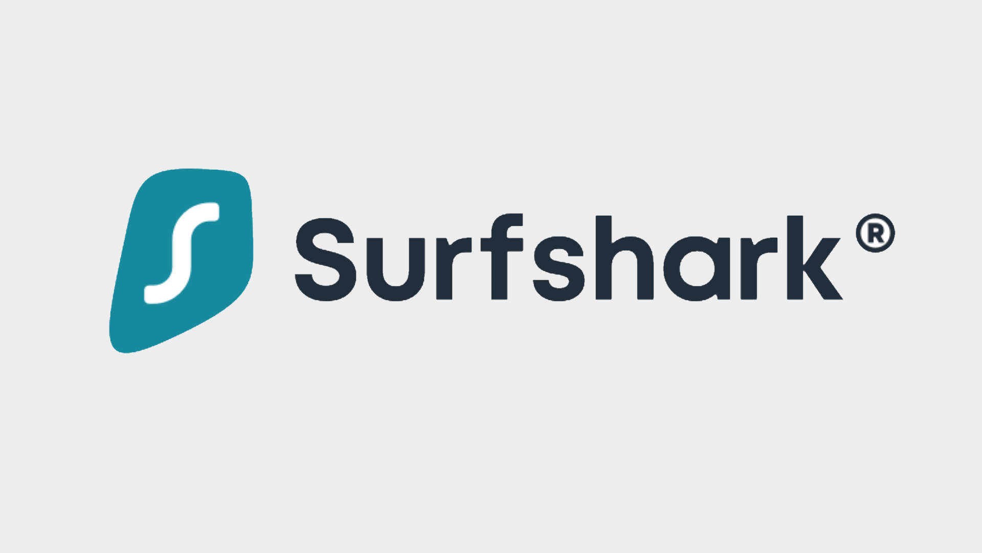 Logo Surfshark dengan latar belakang abu-abu