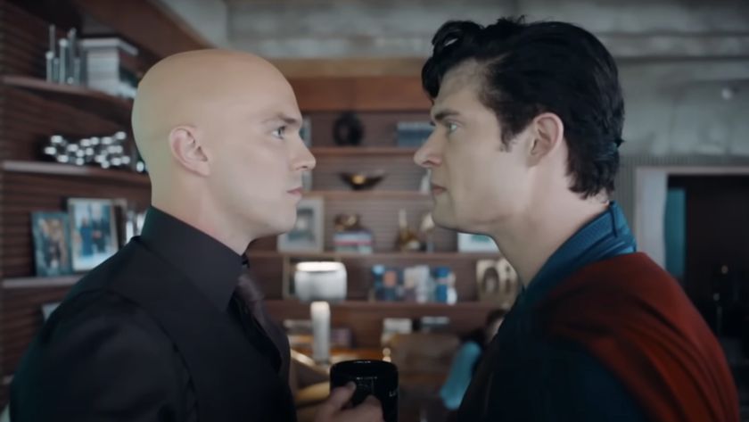 Nicholas Hoult&#039;s Lex Luthor and David Corenswet&#039;s Superman staring each other down.