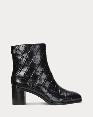 Cassie Crocodile Embossed Leather Bootie