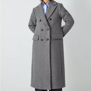 Wool Blend Double Breasted Coat, Mid Grey Melange