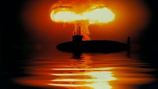 Submarine on the background of a nuclear explosion.