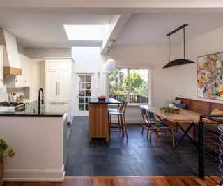 Open plan kitchen diner with skylight