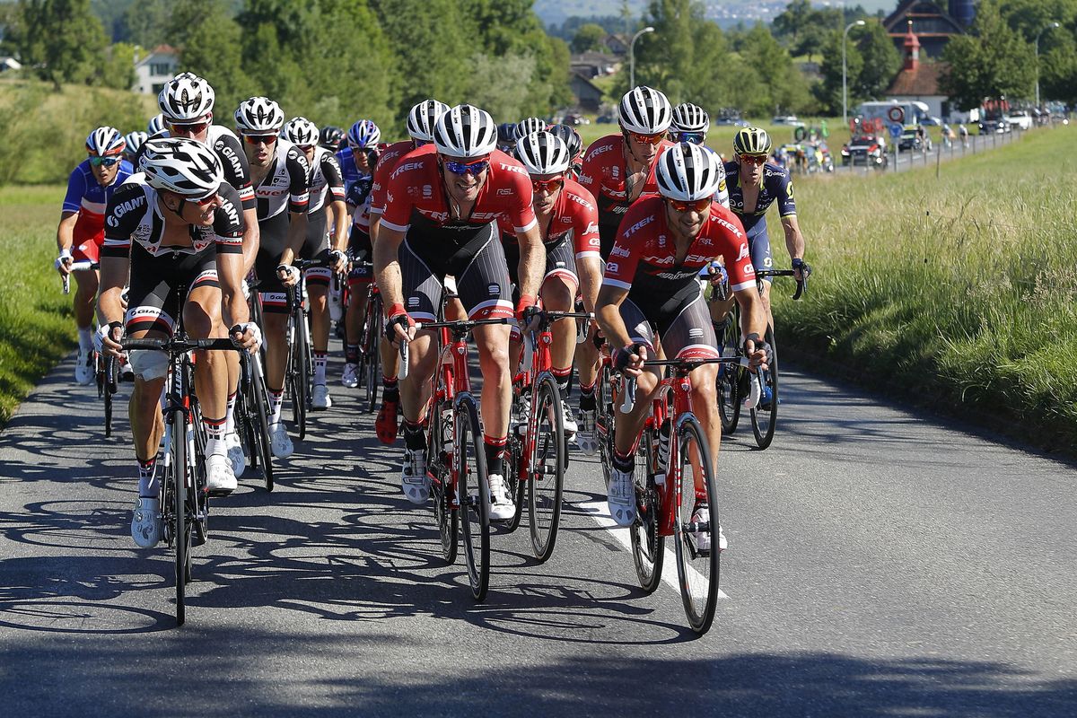 Trek-Segafredo leading the Tour de Suisse peloton