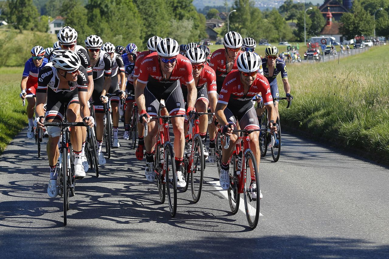 Trek-Segafredo leading the Tour de Suisse peloton