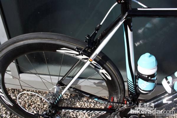 The seat stays on the Specialized S-Works Tarmac SL4 are only modestly shaped when viewed from the side.
