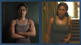 A shot comparing the character Marlene from the videogame and the show