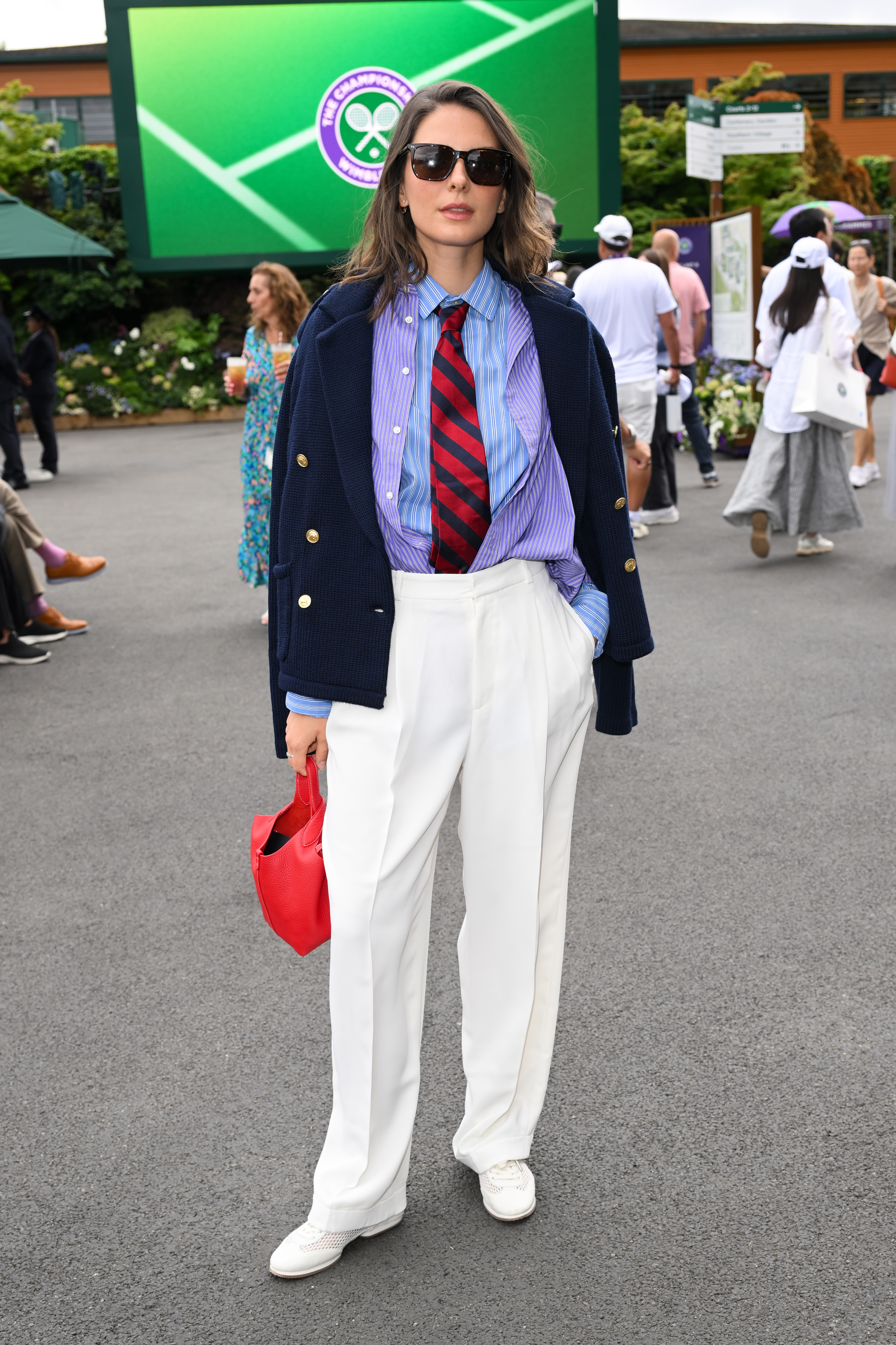 Jos&amp;eacute;phine Japy wears white pants at Wimbledon.
