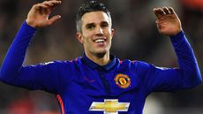 Robin van Persie of Man United celebrates scoring his second goal during the match between Southampton and Manchester United