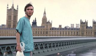 28 Days Later Cillian Murphy walking on a deserted London bridge
