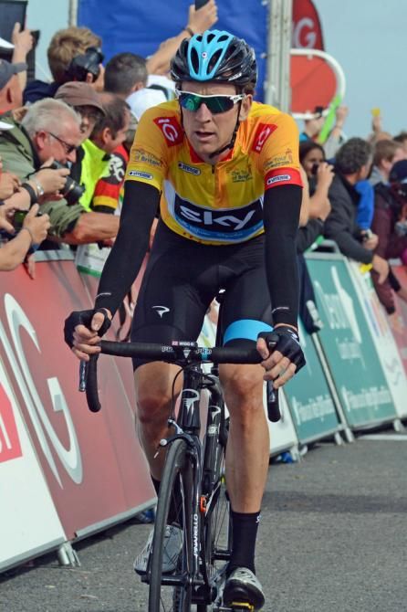 Tour of Britain leader Bradley Wiggins (Sky) finished 7th on the Haytor summit finish and remains in the gold jersey