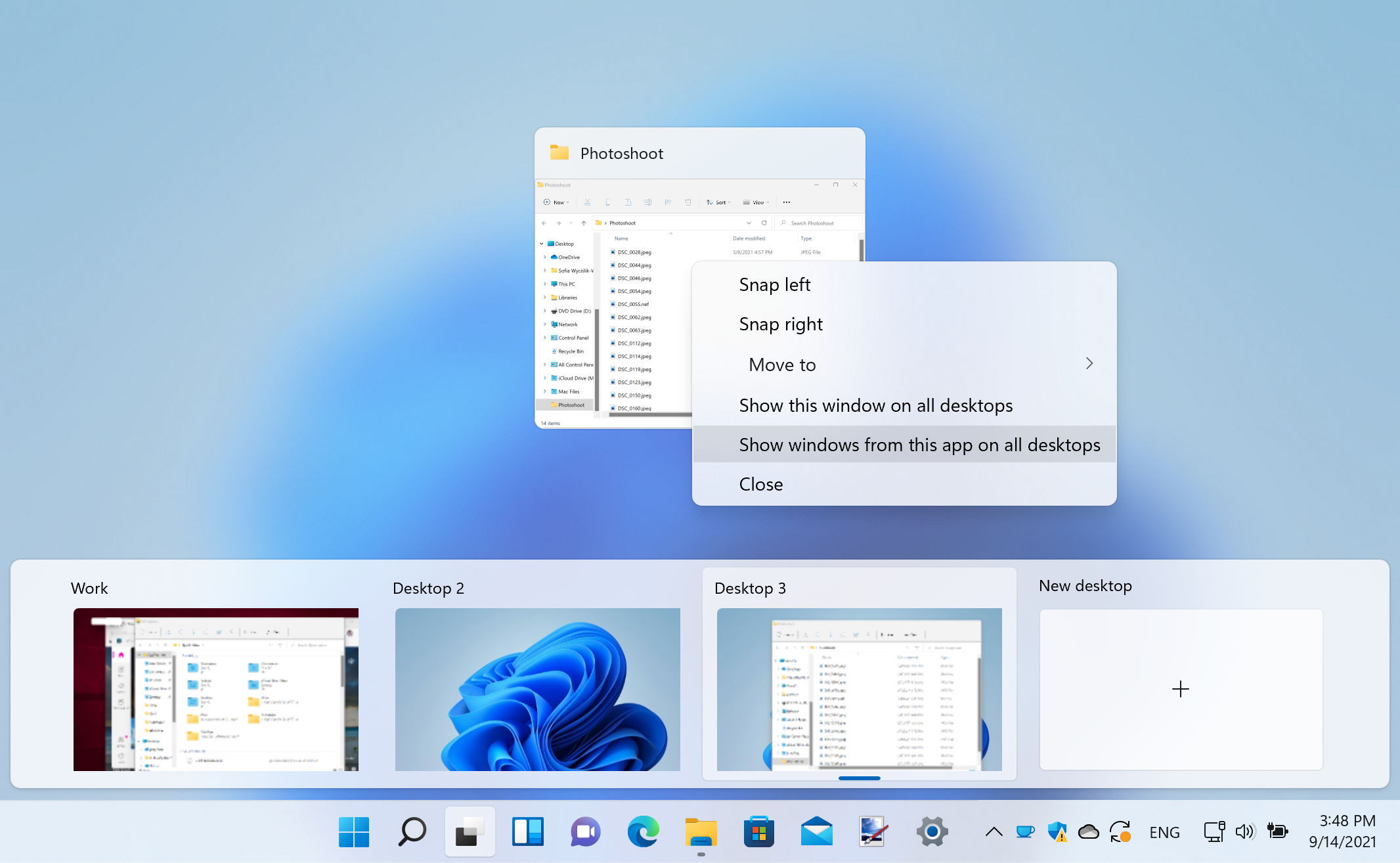 Capture d'écran des bureaux virtuels de Windows 11