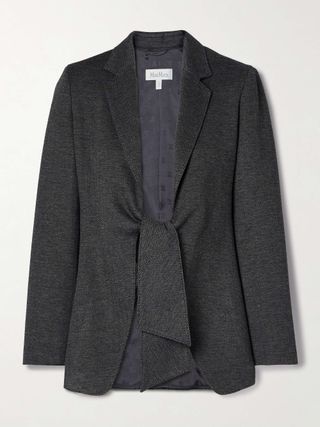 Monia Tie-Front Herringbone Wool-Blend Blazer