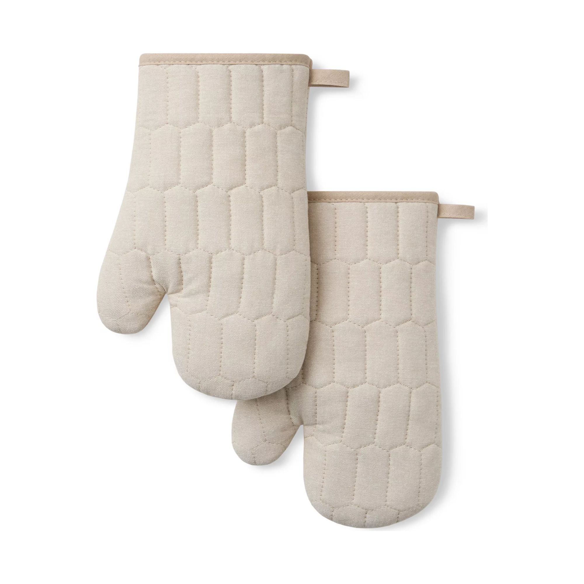 Taupe oven mitt with honeycomb pattern