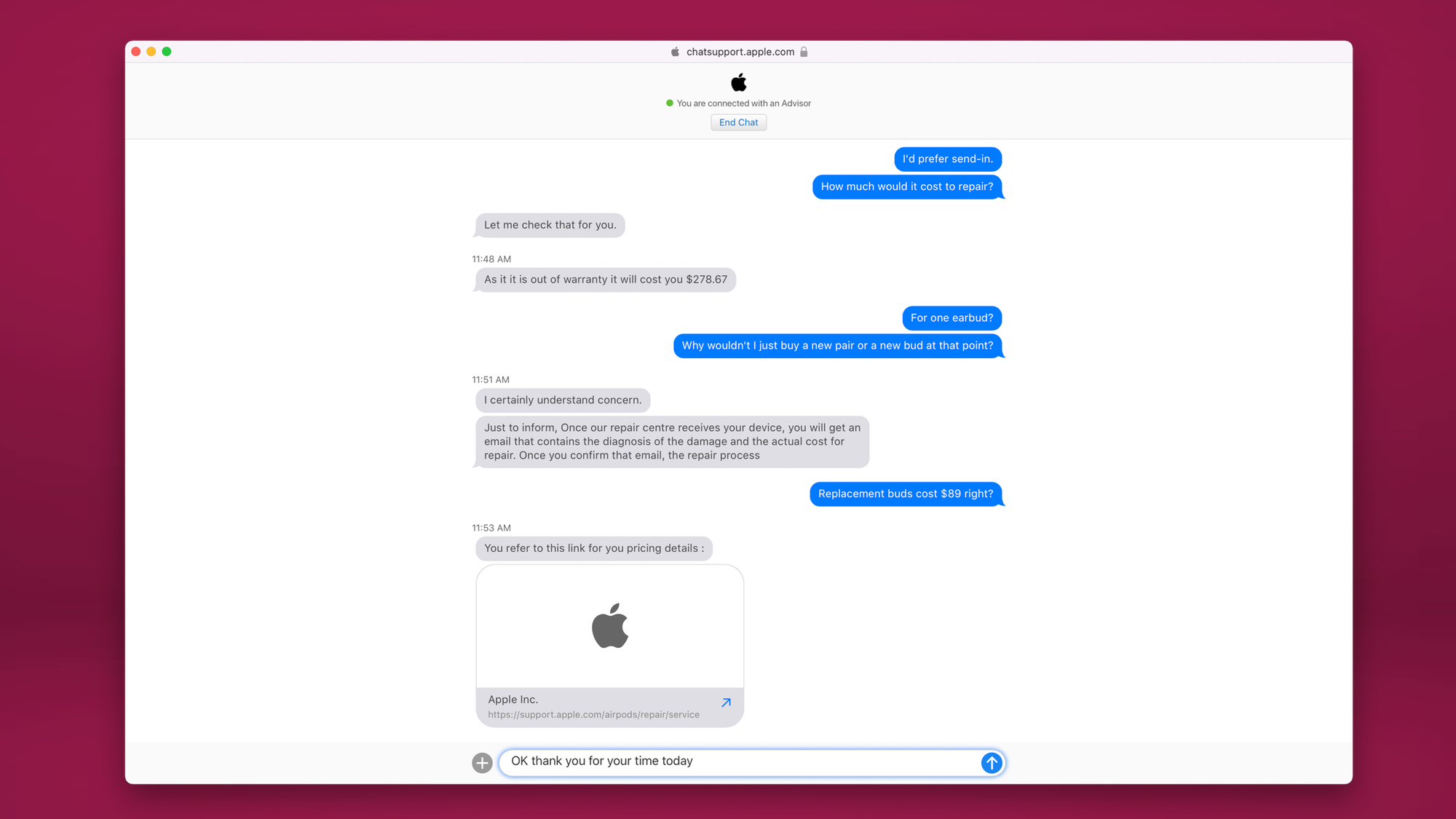 AirPods Pro repairs support conversation