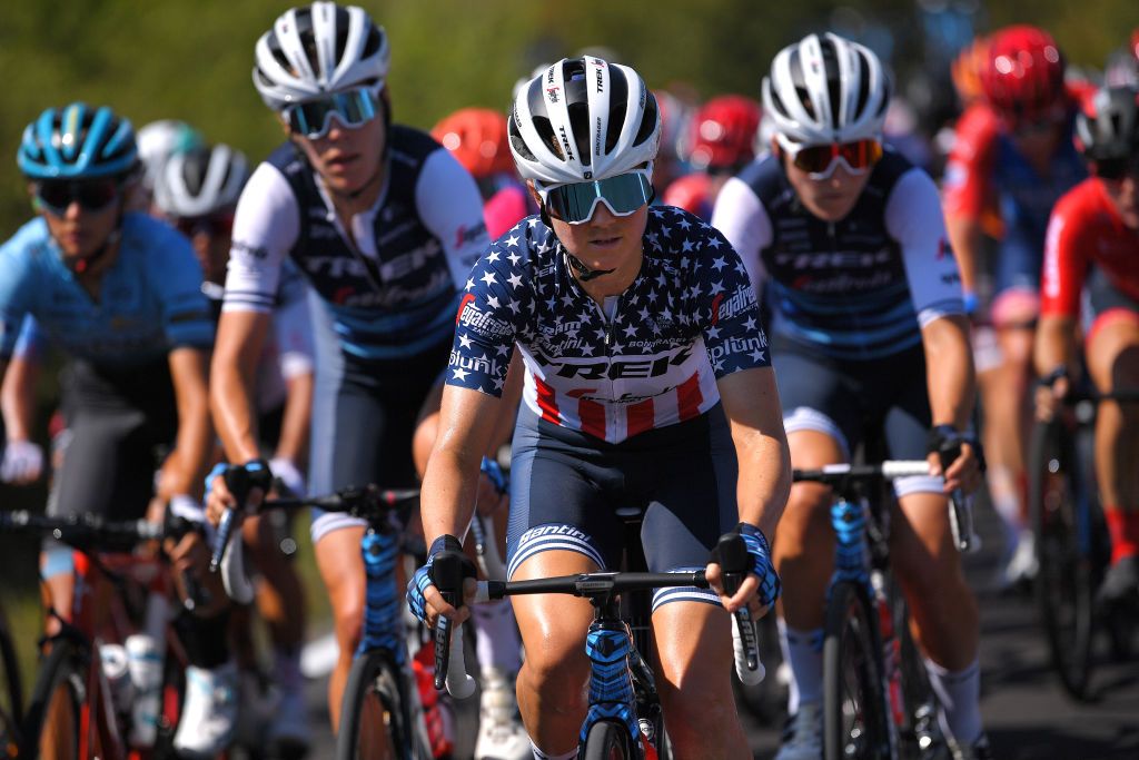ASSISI ITALY SEPTEMBER 13 Ruth Winder of The United States and Team Trek Segafredo during the 31st Giro dItalia Internazionale Femminile 2020 Stage 3 a 1422km stage from Santa Fiora to Assisi 413m GiroRosaIccrea GiroRosa on September 13 2020 in Assisi Italy Photo by Luc ClaessenGetty Images