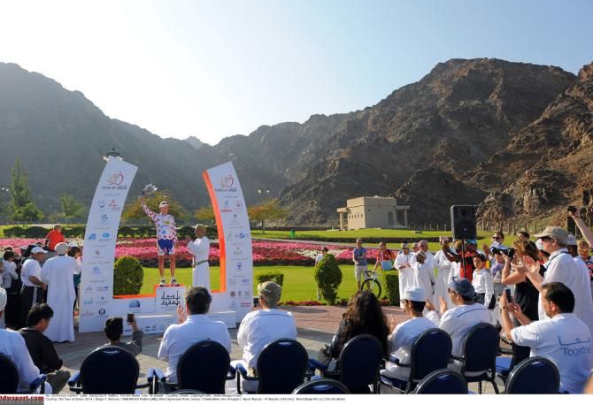 The stage 3 podium at the Tour of Oman