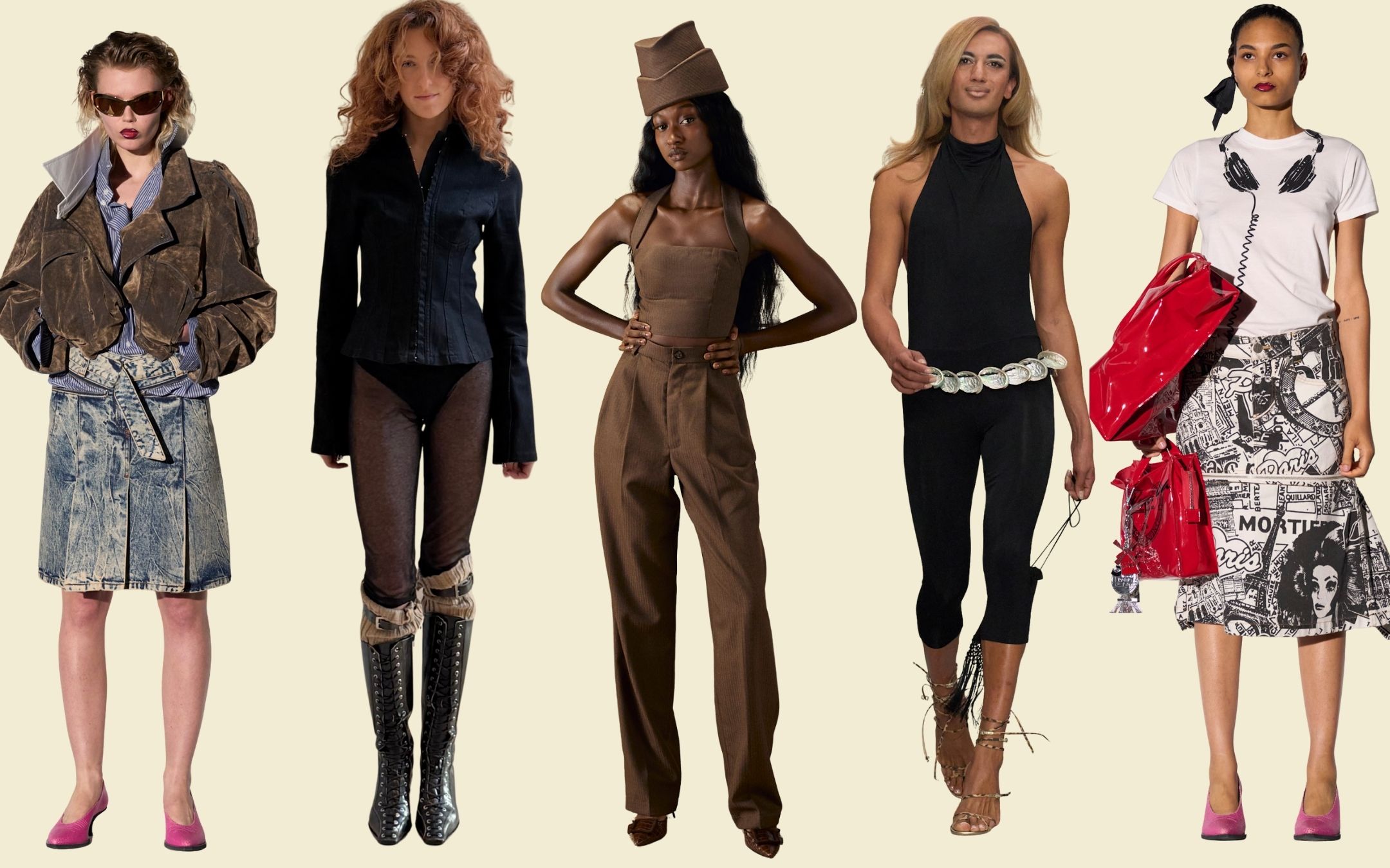 Collage showcasing models wearing Vaquera, Tolu Coker, Connor Ives, Vaquera, Miista