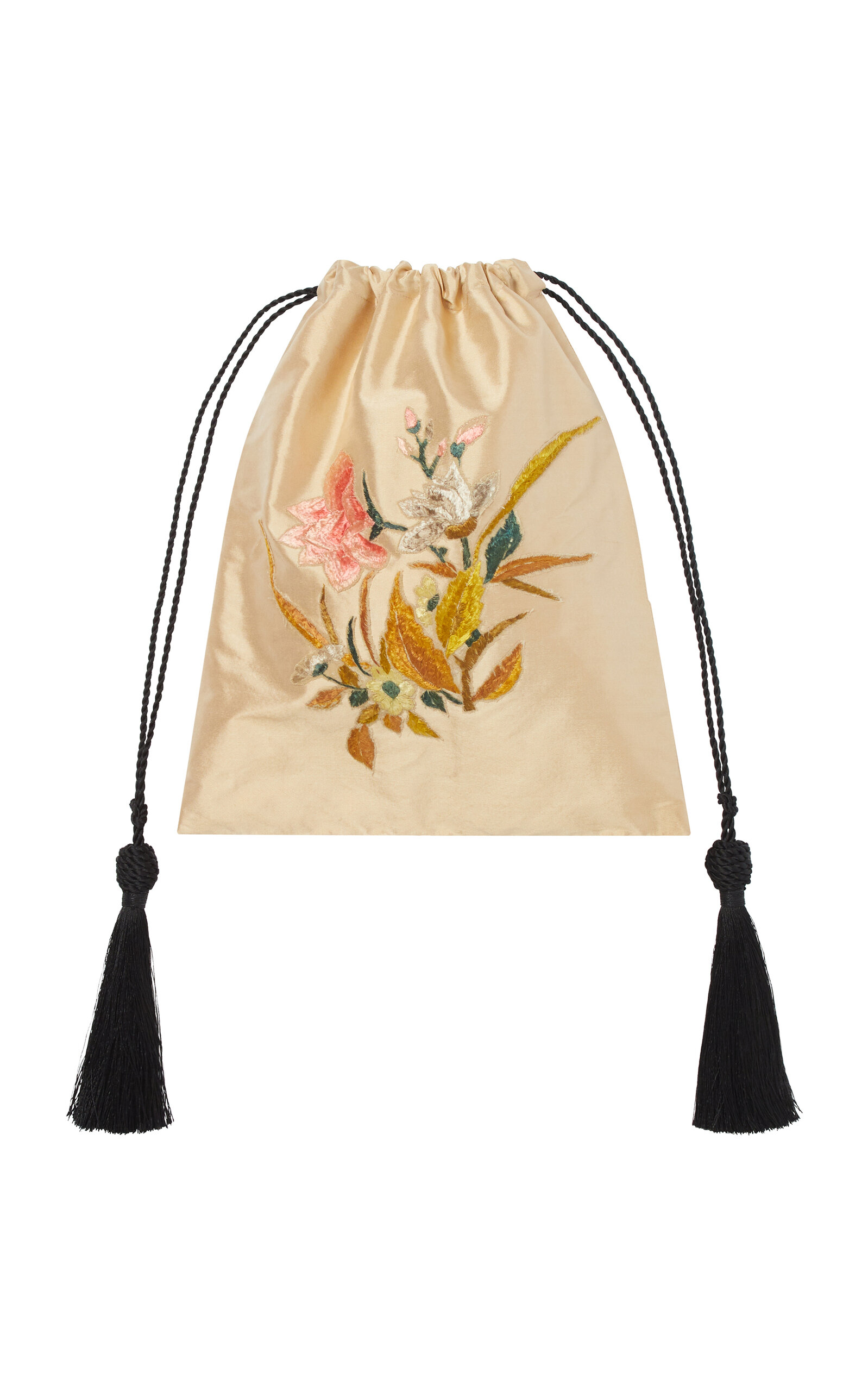 Embroidered Silk Cord Bag