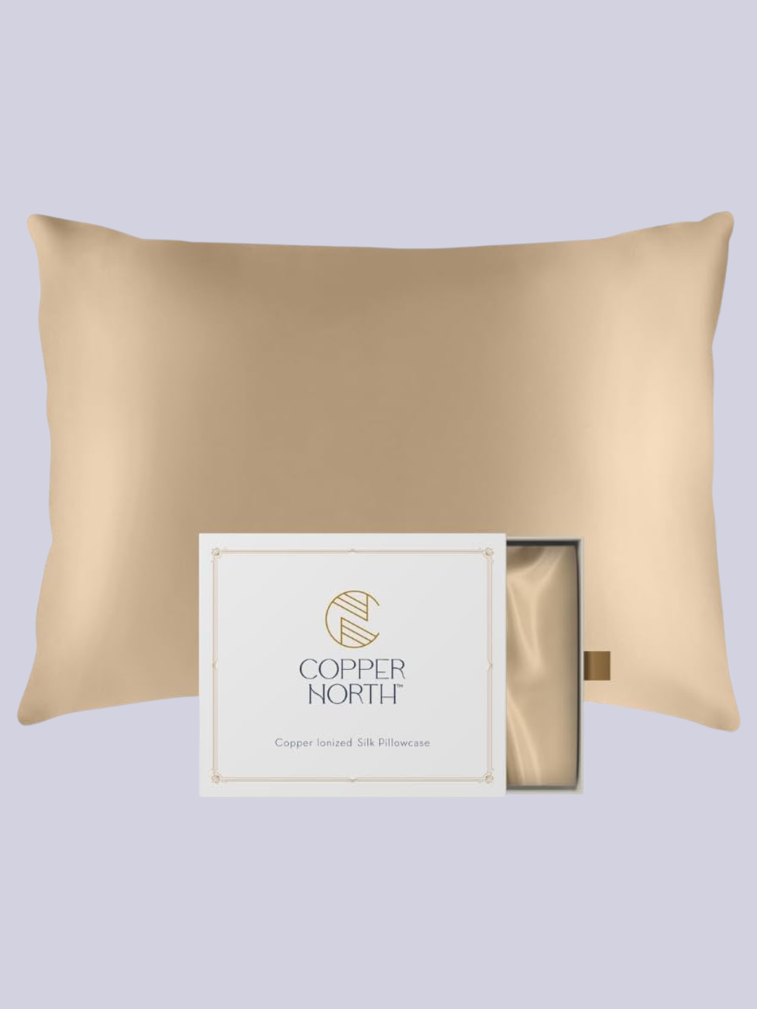 A gold-colored copper-infused silk pillowcase from Copper North