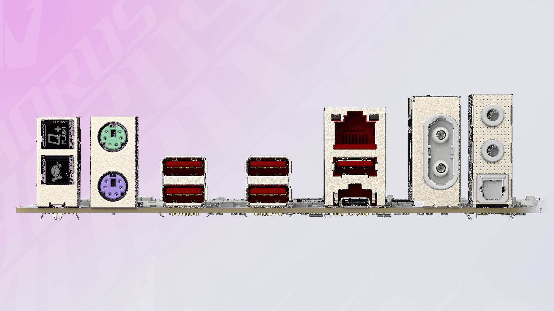 A promotional image of the rear IO panel for the Gigabyte Z890 Aorus Tachyon Duo X Ice motherboard