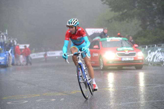 Vuelta a Espana leader Vincenzo Nibali (Astana) climbs to a second place finish on stage 14