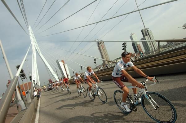 Nicolas Roche (AG2R La Mondiale) leads out his teammates at the Tour de France presentation